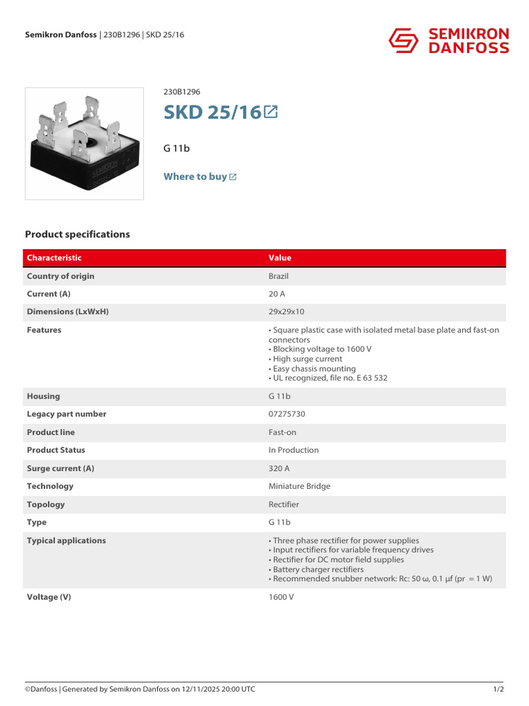 Semikron Danfoss Product Details 2025-11-12 | PDF | Rectifier | Power ...