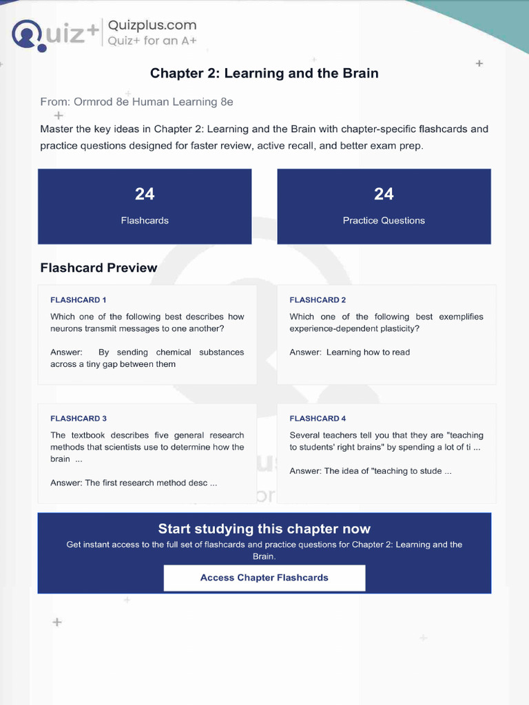Flashcards for Chapter 2 Learning and the Brain | PDF