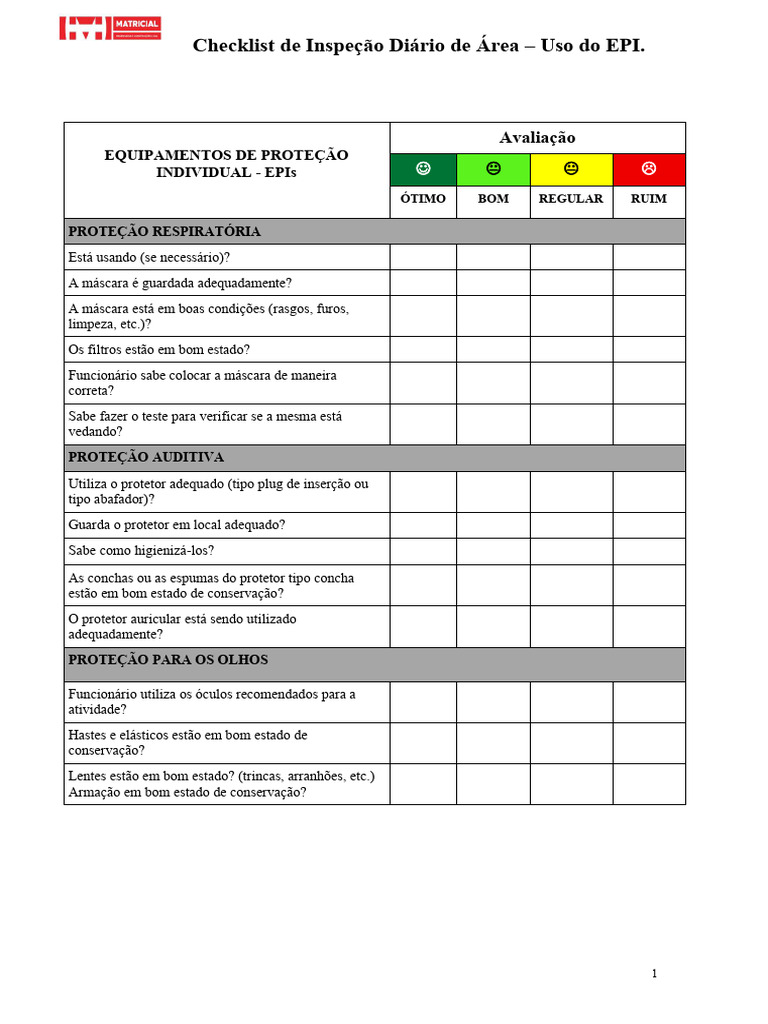 Checklist para inspeção diária uso de EPI | PDF