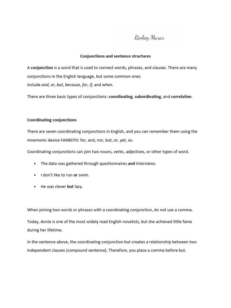 Conjunctions and Sentence Structures | PDF | Semantics | Semantic Units