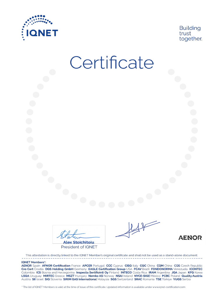 Certificado Gestion IQNet ES 2028 Catari | PDF