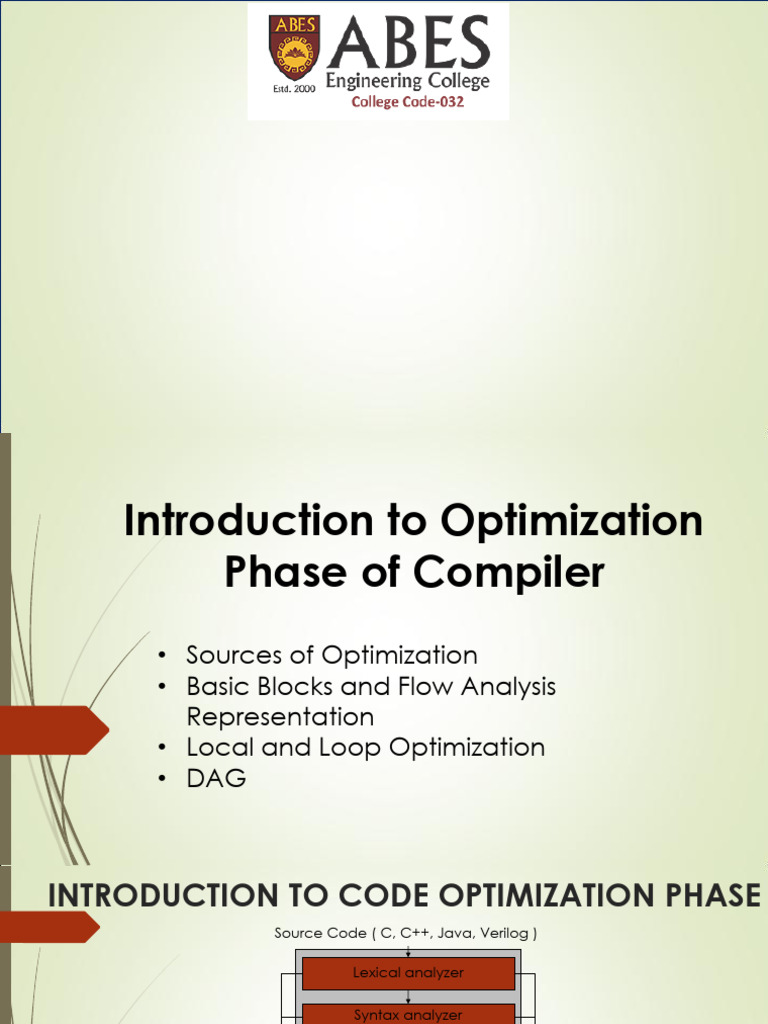 PPT1_Code Optimization | PDF | Program Optimization | Compiler