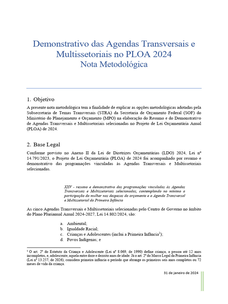 sof_nota_metodologica_agendas_ploa | PDF | Orçamento | Ambiente natural