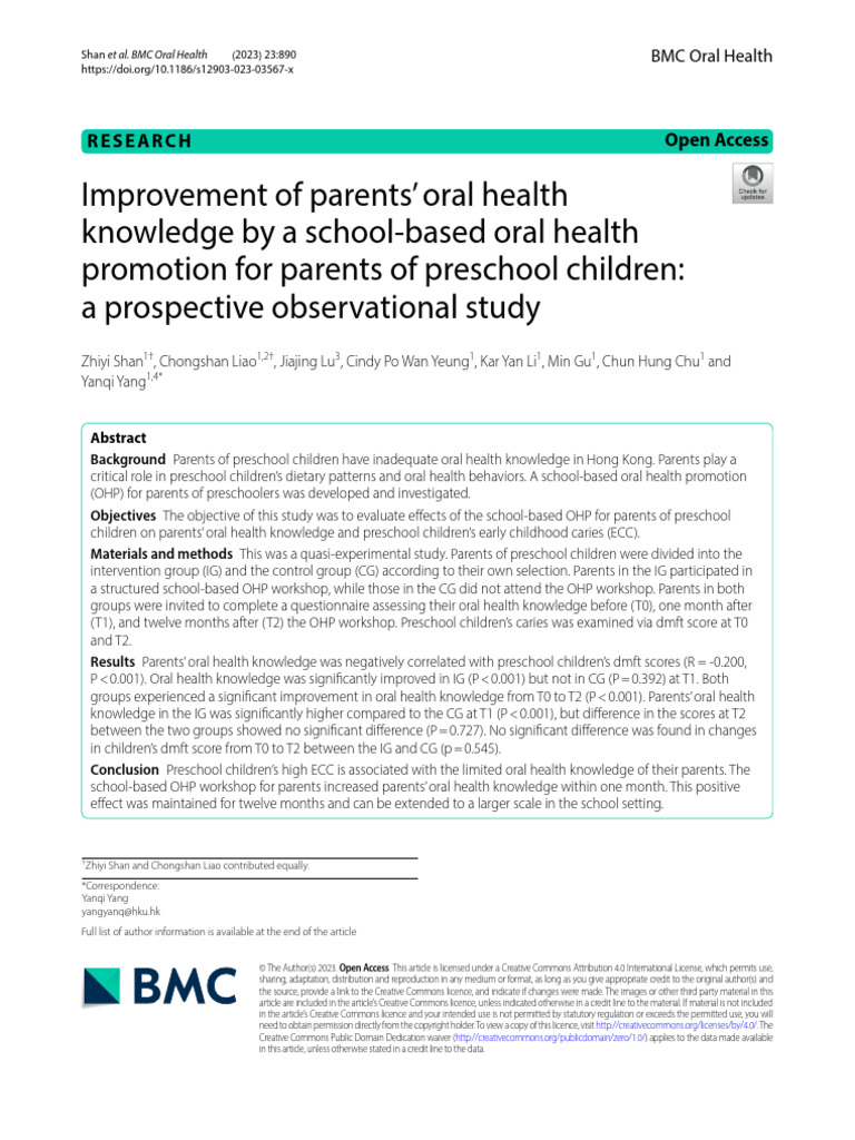 Improvement of parents’ oral health | PDF