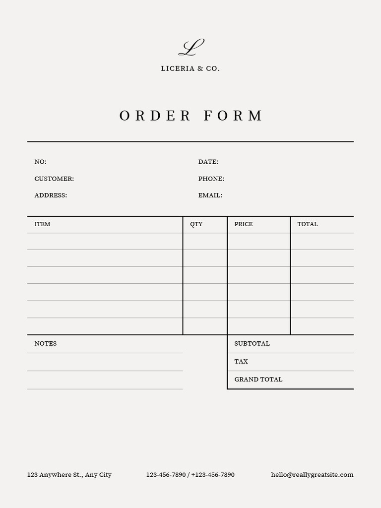 Beige Simple Purchase Order Form A4 | PDF