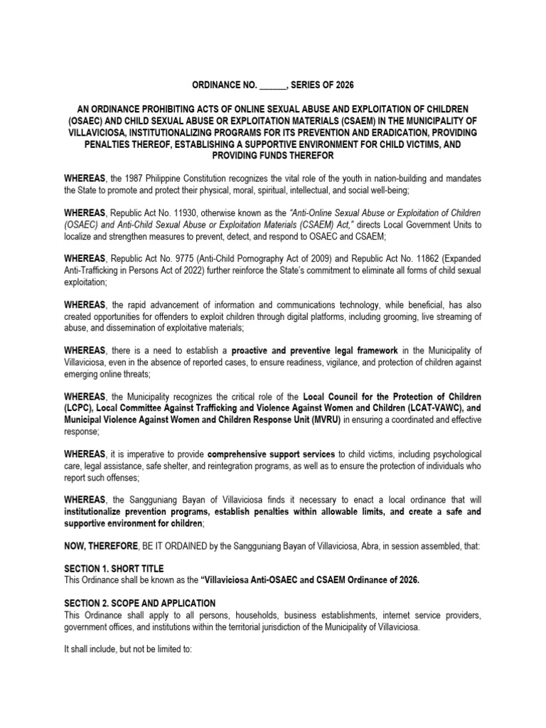 An Ordinance Prohibiting Acts of Online Sexual Abuse and Exploitation ...