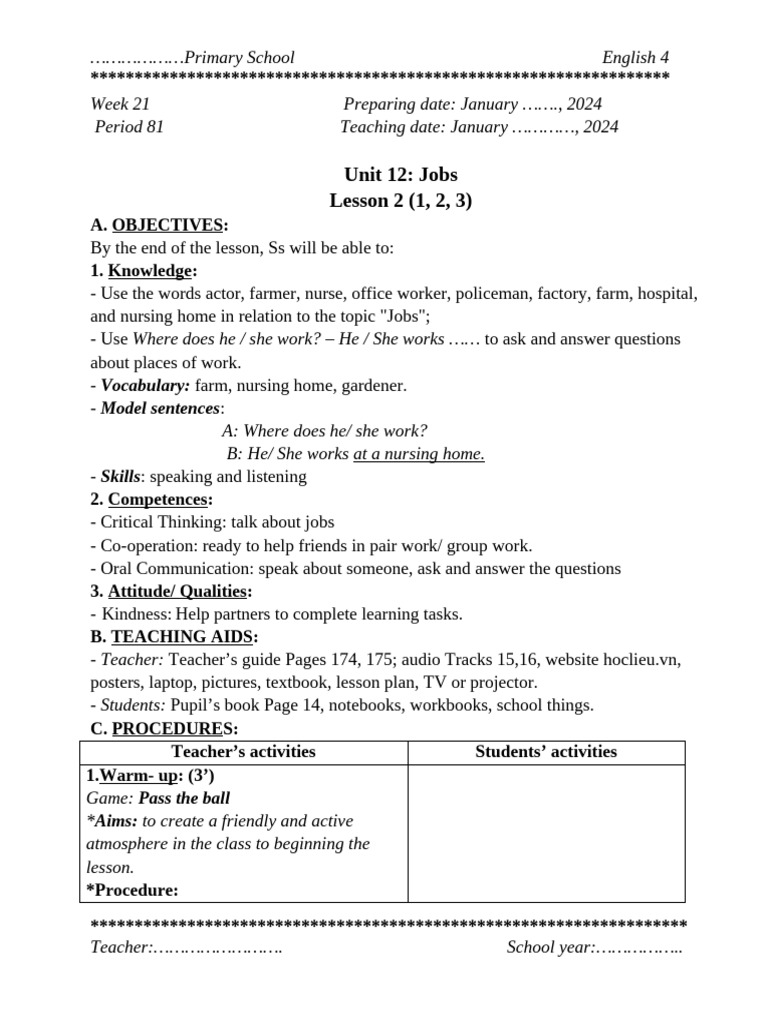 WEEK 21 | PDF | Teachers | Lesson Plan
