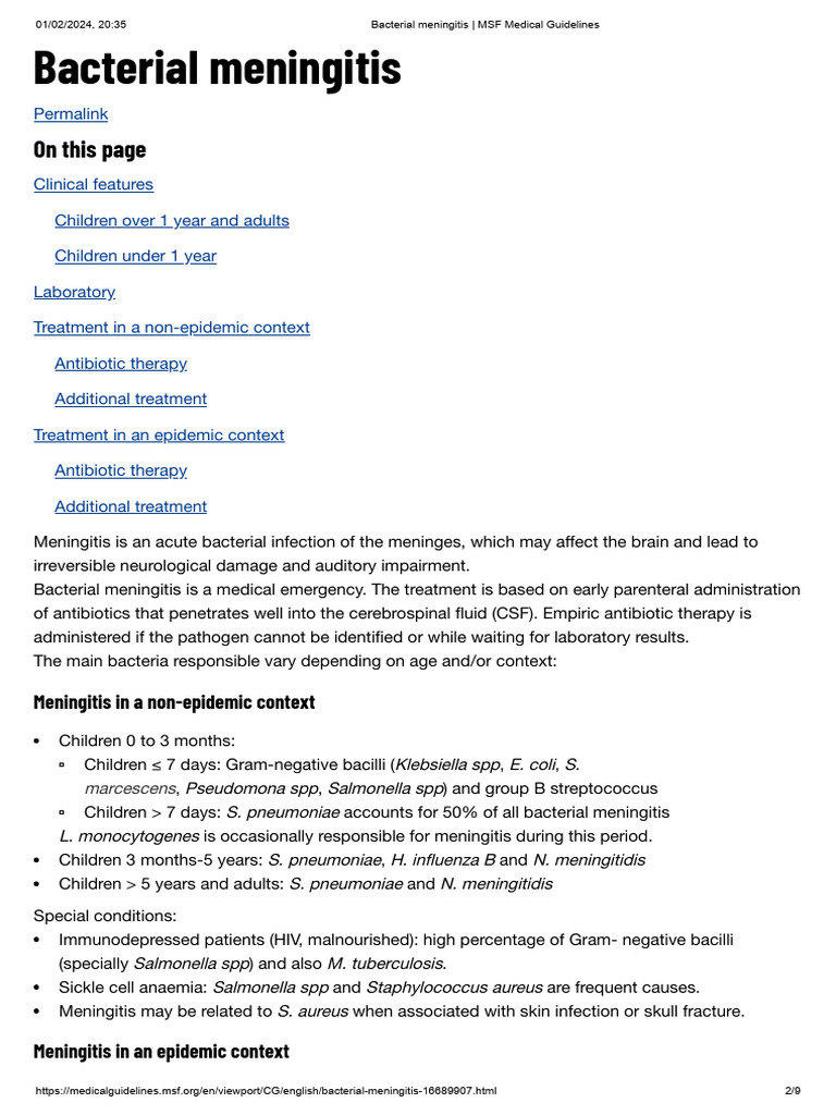 Bacterial Meningitis - MSF Medical Guidelines | PDF | Meningitis ...
