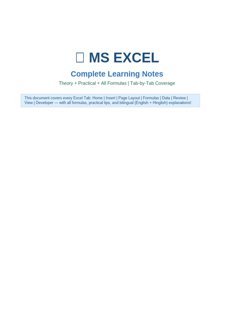 MS Excel Complete Notes | PDF | Microsoft Excel | Visual Basic For ...