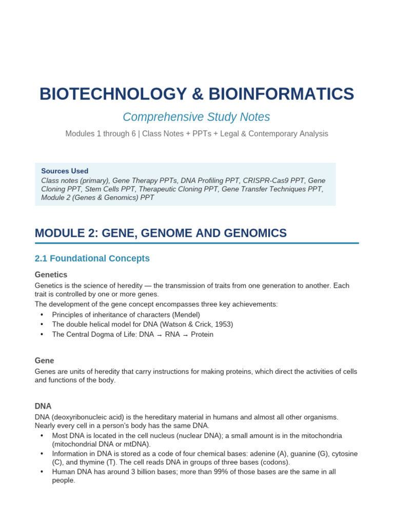 Biotechnology Notes v2 | PDF | Recombinant Dna | Gene Therapy