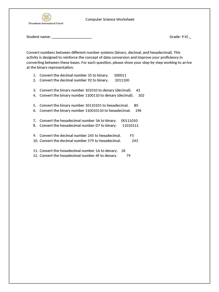 Conversion Worksheet | PDF
