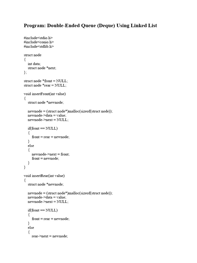 Exp7_Deque Using Linked List | PDF | Computer Programming | Algorithms ...