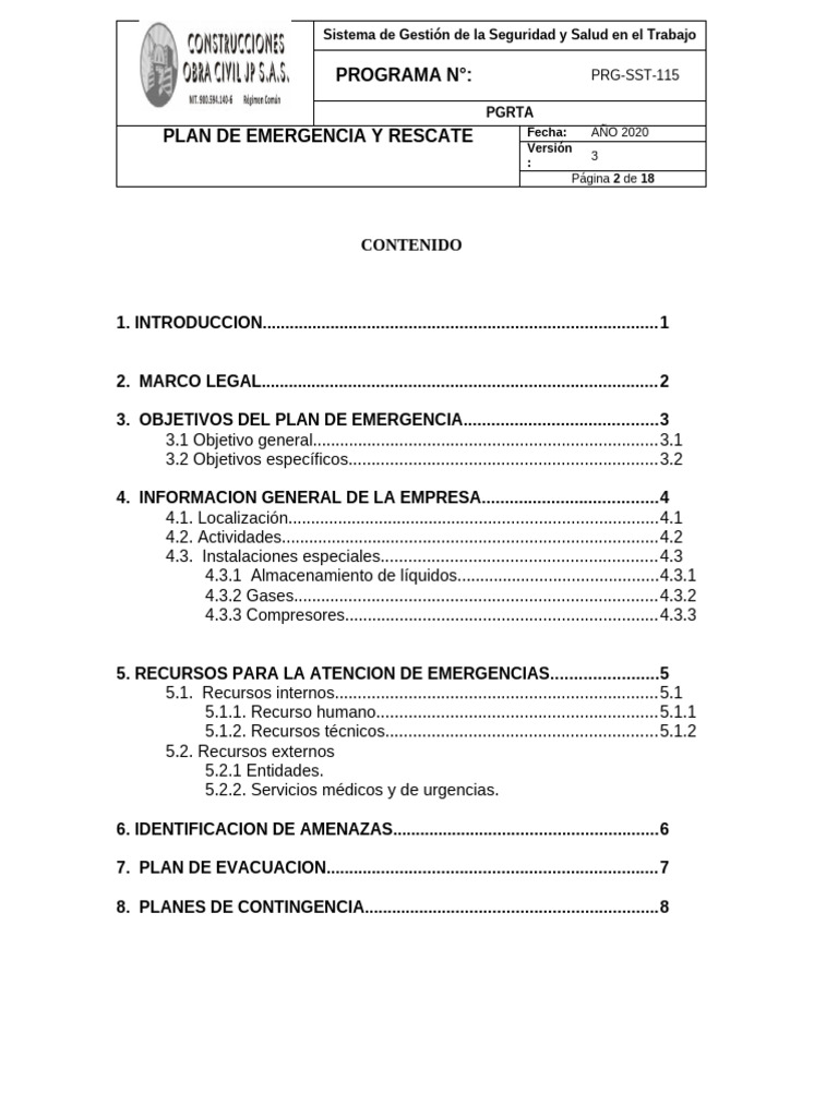 PL-SST-115 Plan de Emergencia y Rescate CREADO | PDF | Seguridad y ...