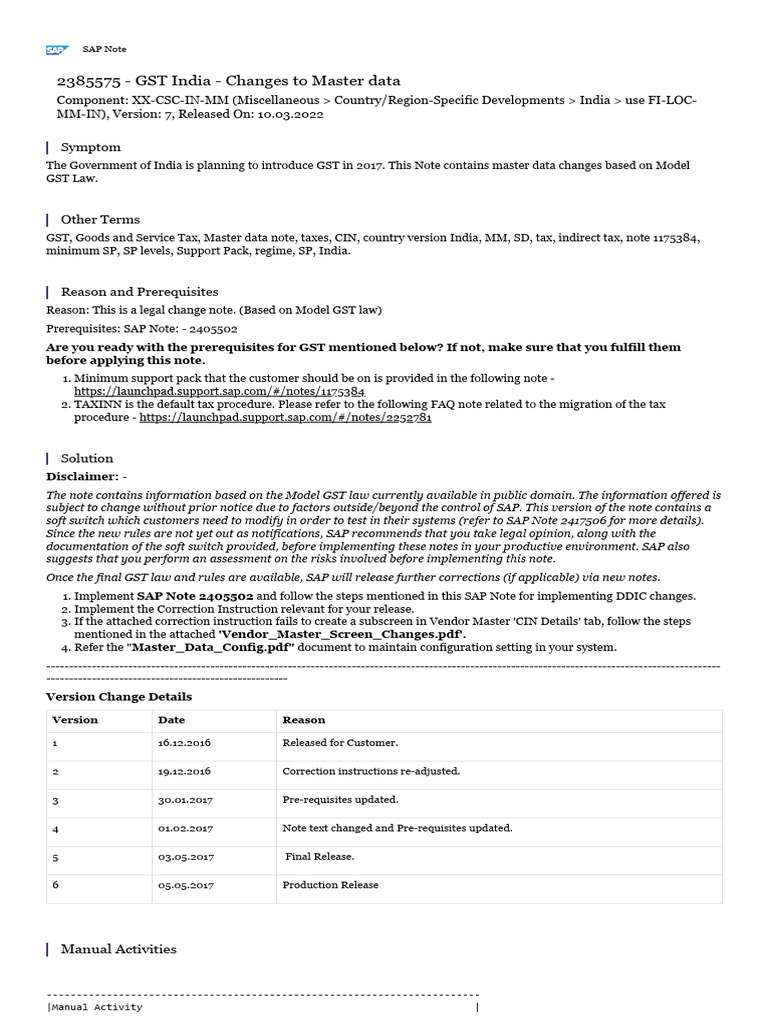 2385575 - GST India - Changes to Master Data | PDF | Information ...