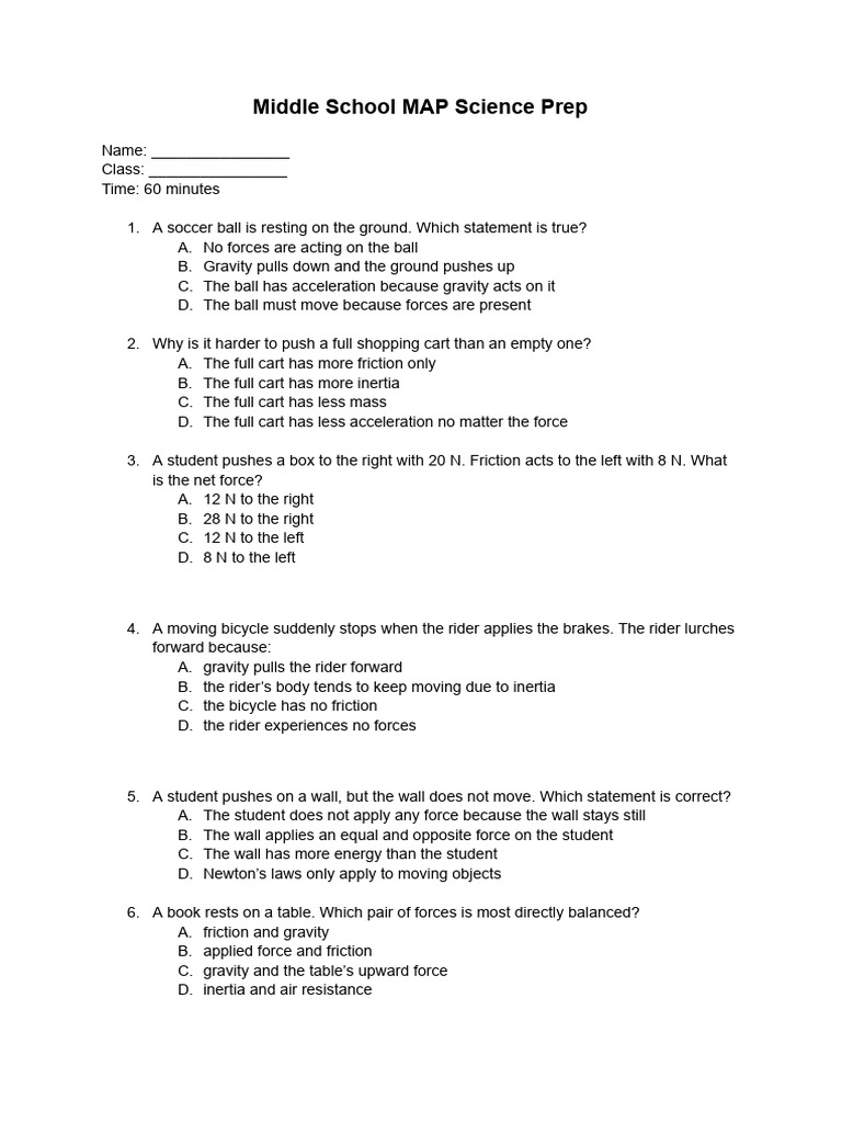 Middle School MAP Science Prep | PDF | Cell (Biology) | Force