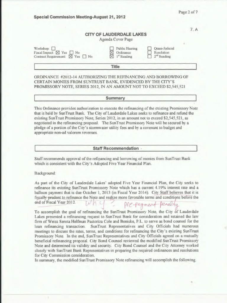 L Lakes Ordinance 2012-14 8 21 12 | PDF | Refinancing | Promissory Note