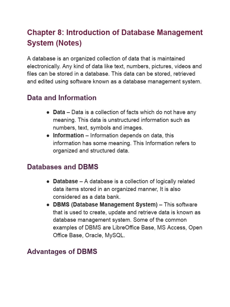 DBMS _ chapter 8 Notes | PDF | Relational Database | Databases