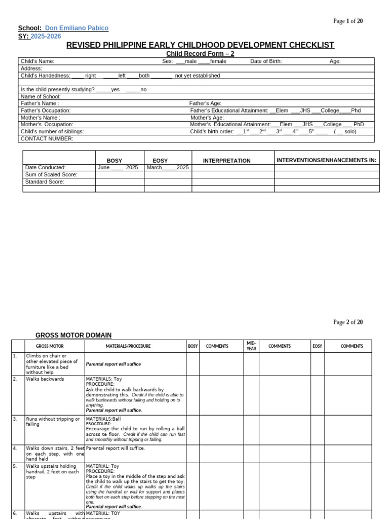 Revised Philippine ECCD Checklist 1 1 | PDF | Shape | Word