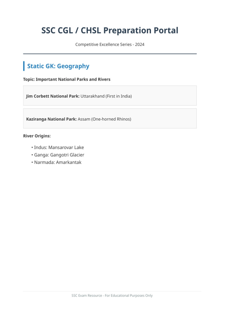 Ssc Static Gk Geography | PDF