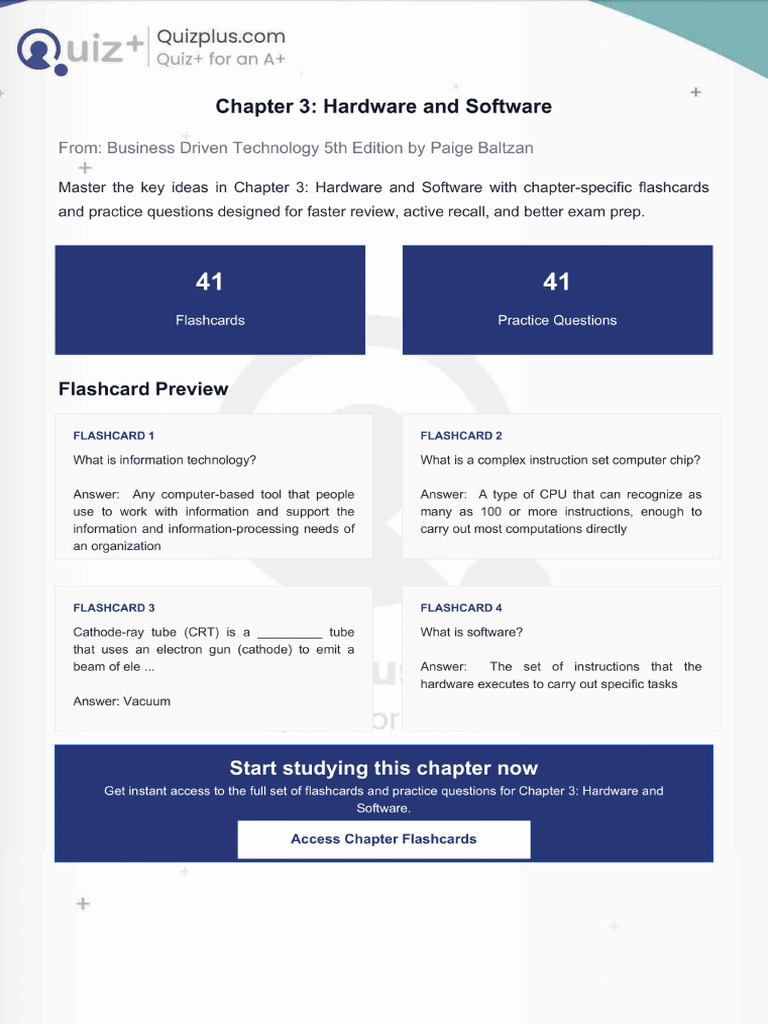 Flashcards for Chapter 3 Hardware and Software | PDF