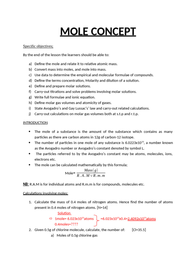 Mole Concept | PDF | Titration | Chemistry