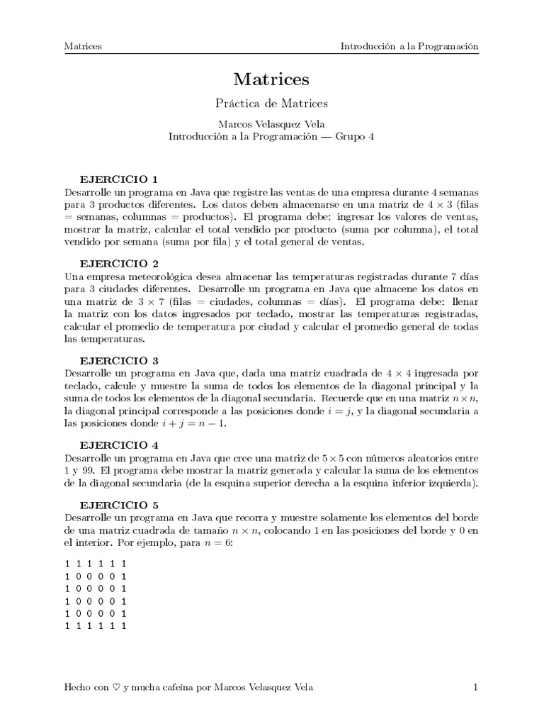 Comprimido S Matrices Practica IntroProgG4-1 | PDF | Matriz ...