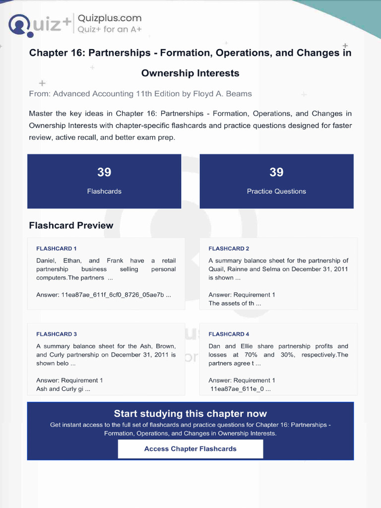 Flashcards for Chapter 16 Partnerships Formation Operations and Changes ...