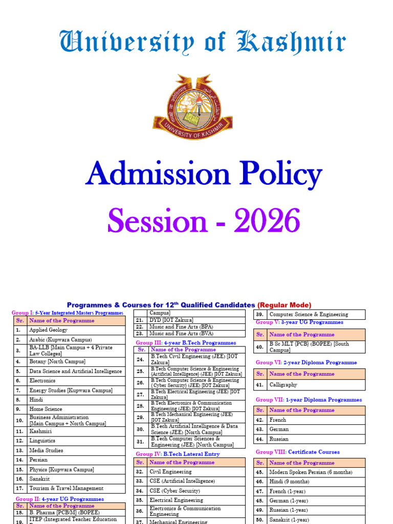 Admission Policy 2026 | PDF | Science | Engineering