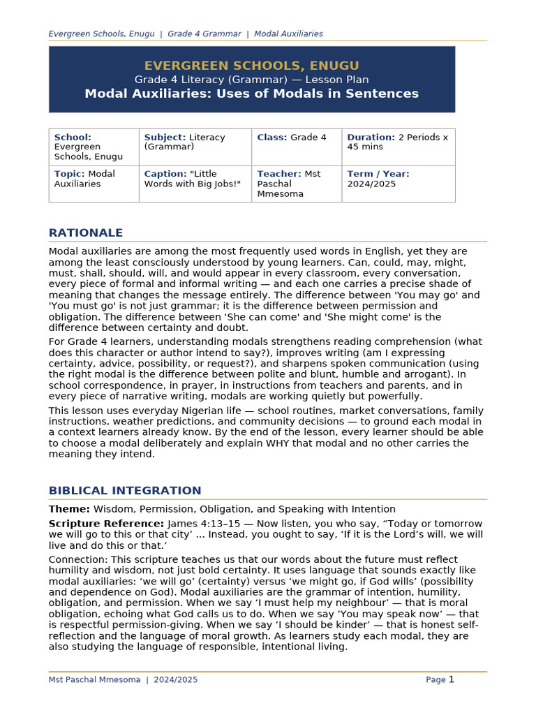 Grade4 Grammar Modals | PDF | Learning | Linguistics
