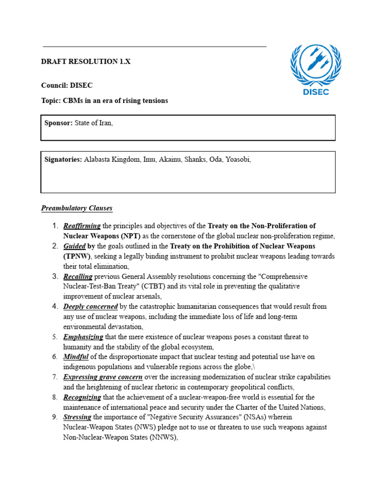 Draft Resolution 1.X (5) | PDF | Treaty On The Non Proliferation Of ...
