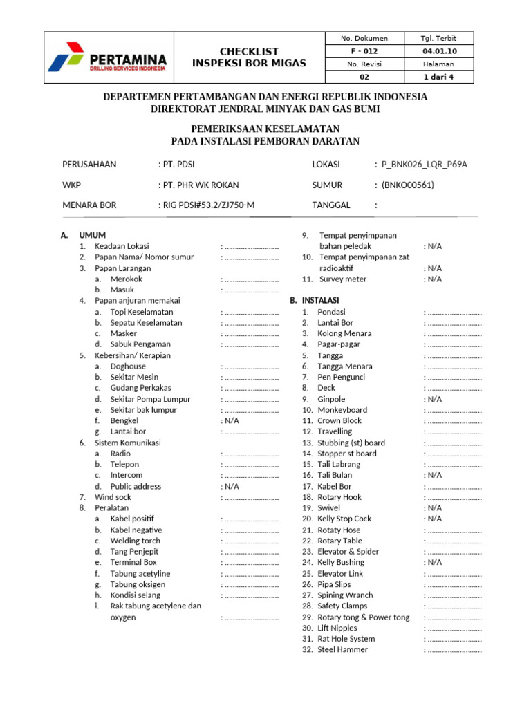 5. Migas Safety Check List (Mscl) - P_bnk026_lqr_px 69a | PDF