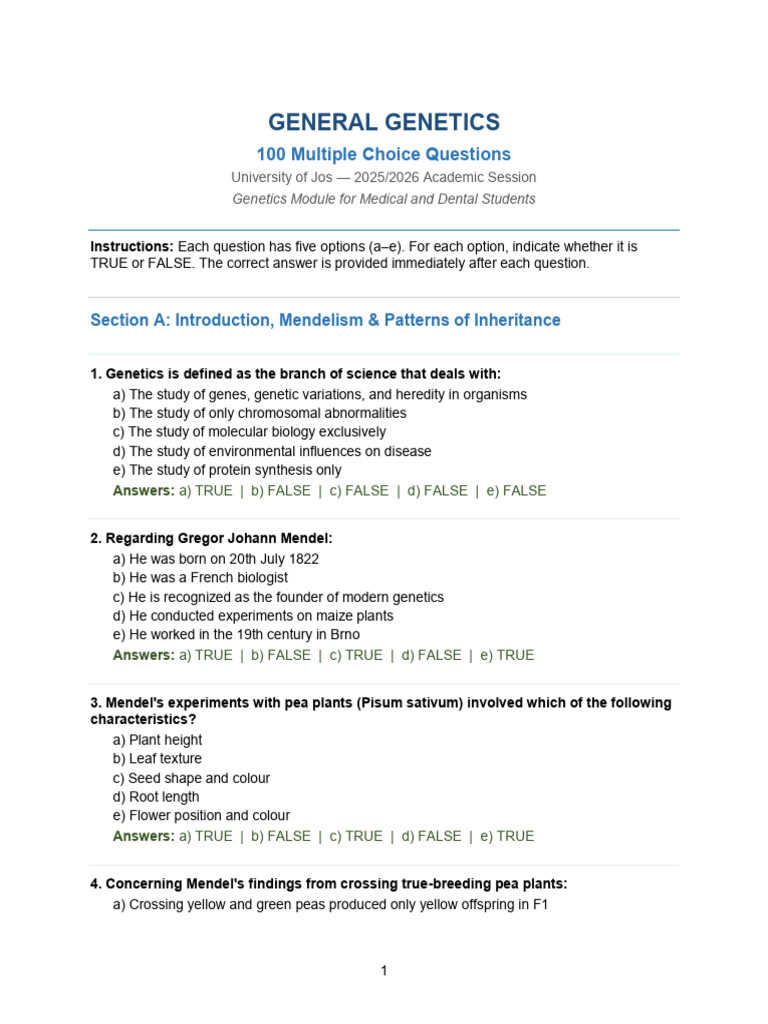 Genetics MCQ 100 | PDF | Messenger Rna | Genetic Code