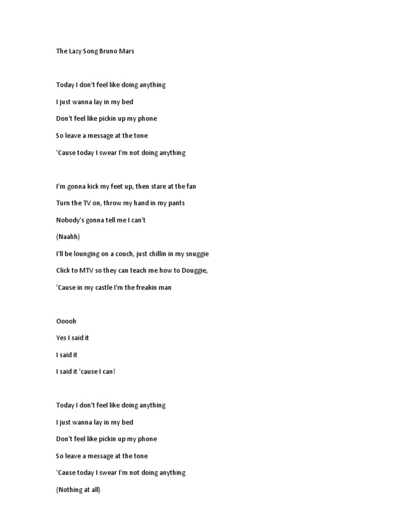 the lazy song 歌詞