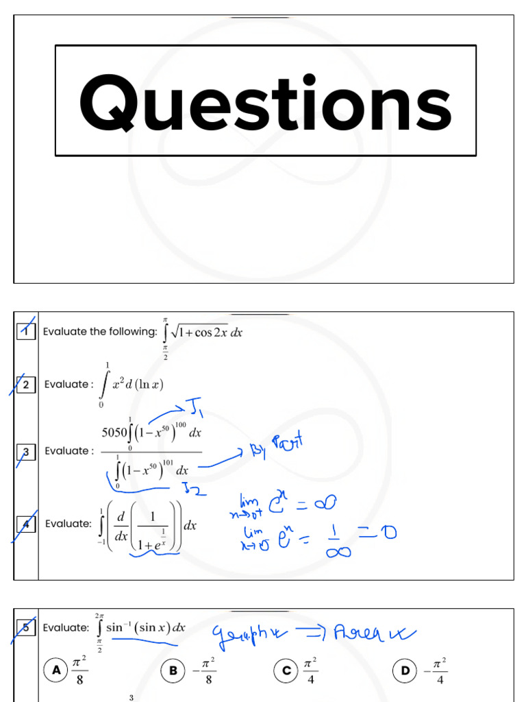 Definite Integration - Question Sheet | PDF