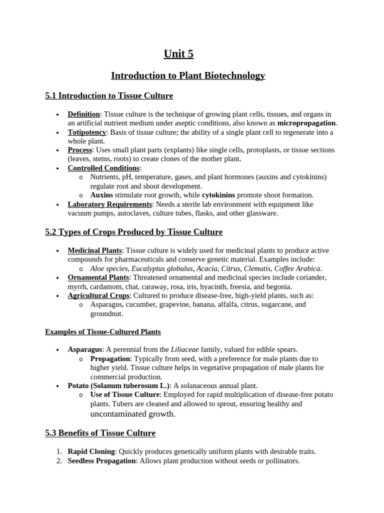 Unit 5 short note | PDF | Plant Breeding | Genetic Engineering