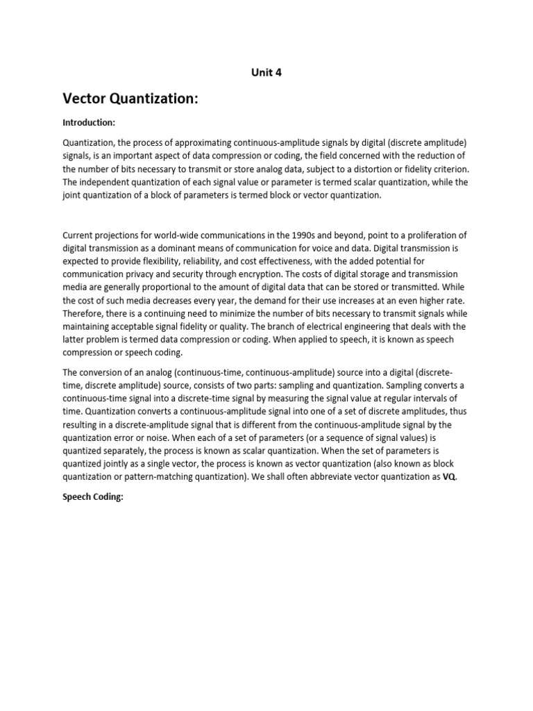 Unit4_Vecor Quantization | PDF | Data Compression | Codec