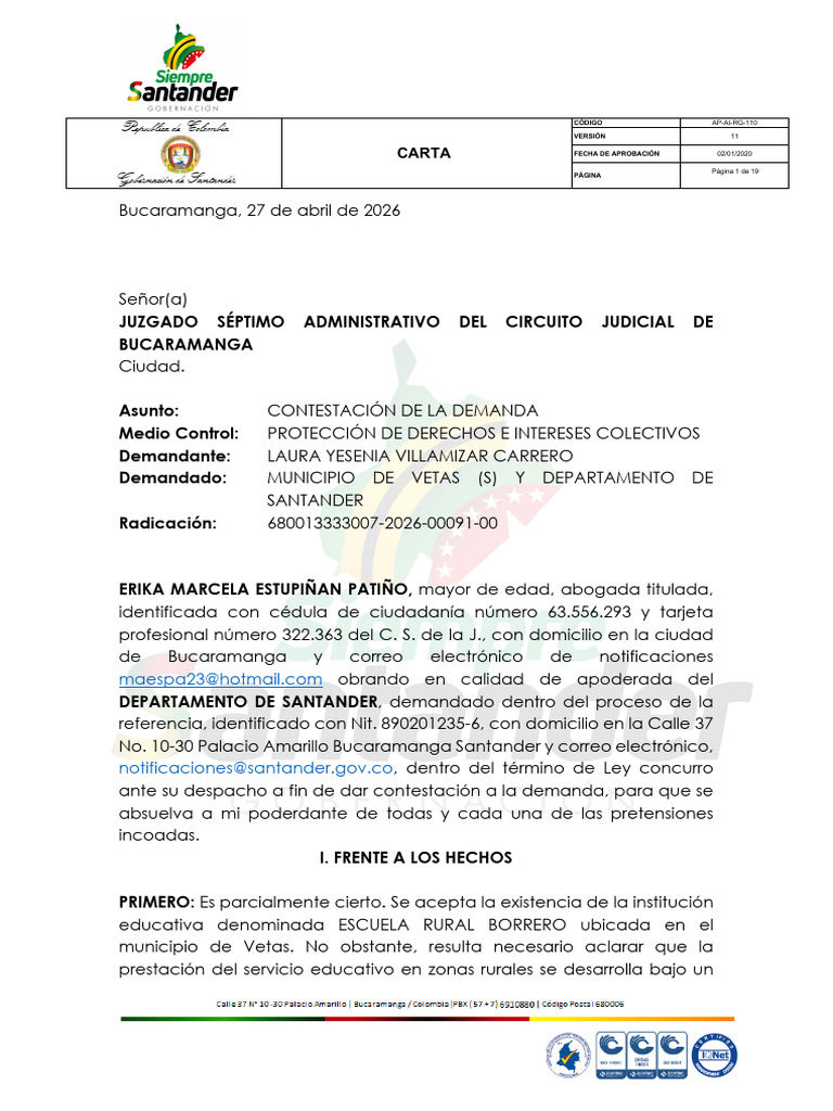 Contestacion Accion Popular 2026-00091-00 | PDF | Planificación | Caso ...
