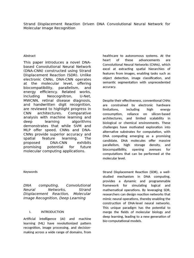 Strand Displacement Reaction Driven DNA Convolutional Neural Network ...