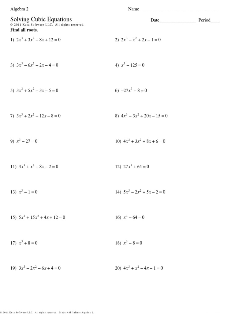 Cubic Worksheet | PDF | Mathematics | Algebra