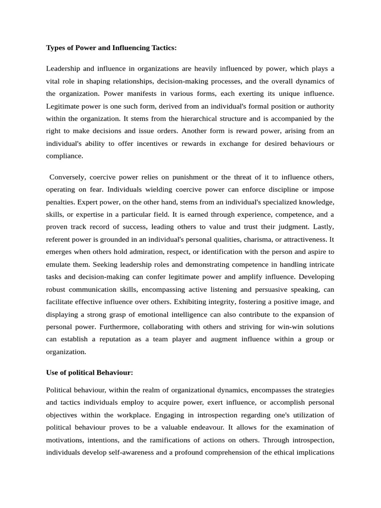 Week 4 Self Reflection 2-06-23 | PDF | Power (Social And Political ...