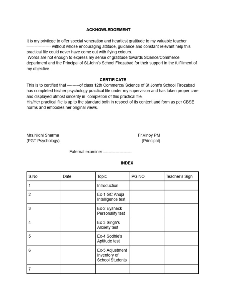 Class 12th Experiment File Introduction | PDF | Experiment | Validity ...