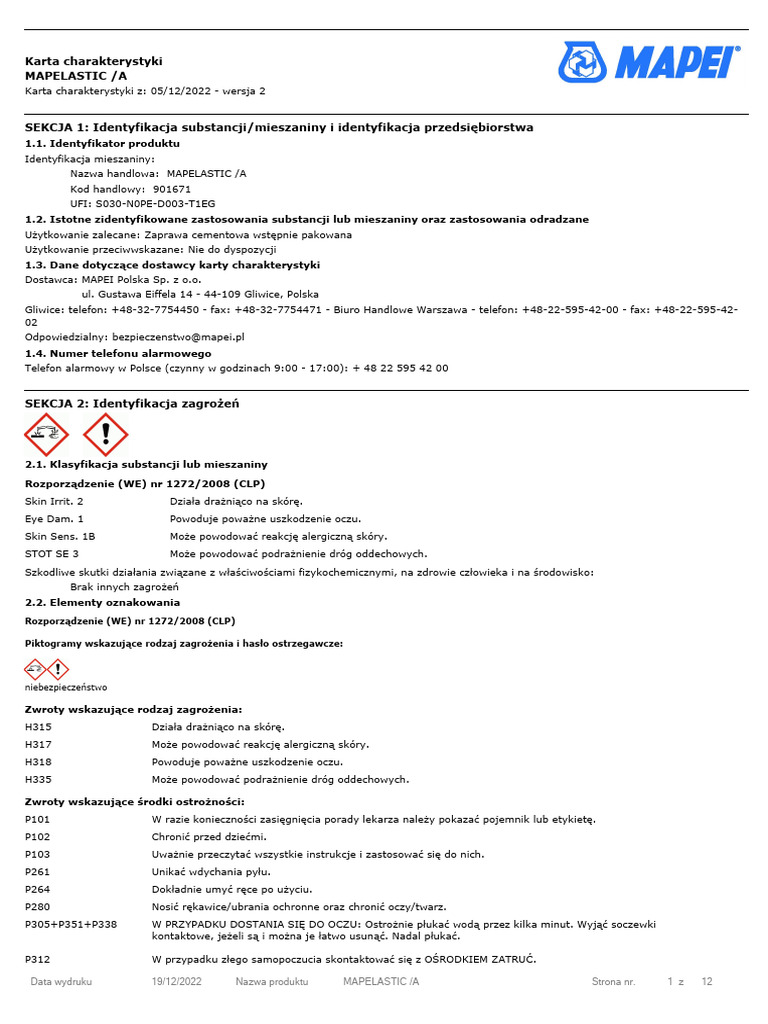 Mapelastic Karta Charakterystyki | PDF