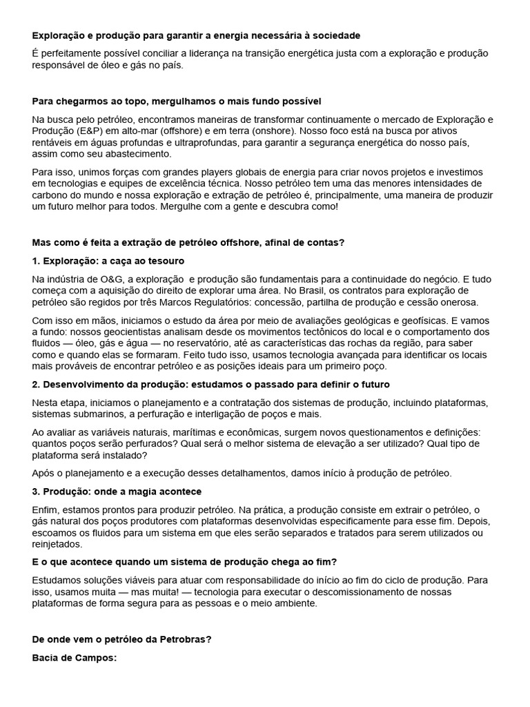 Exploração e Produção | PDF | Petróleo | Gás natural