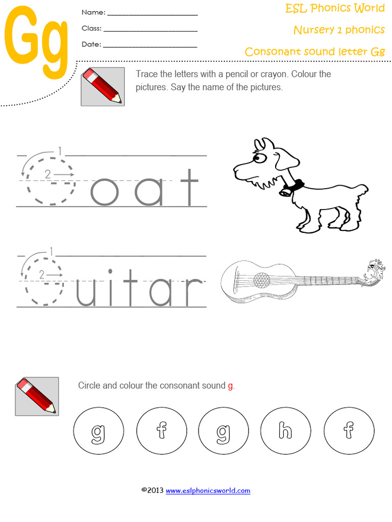 Consonant Sound Letter-g Worksheet 10 | PDF