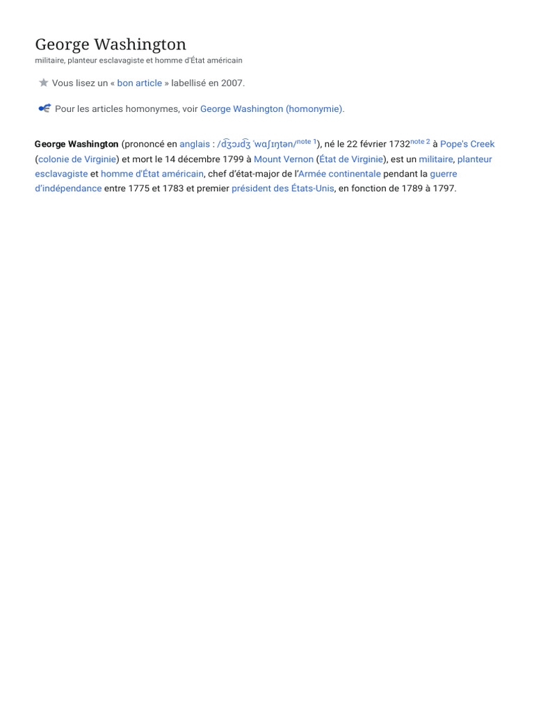 George Washington - Wikipédia | PDF | George Washington | Mount Vernon
