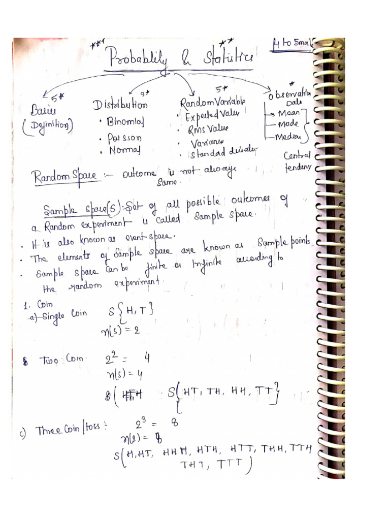 Probability Statistics Handwritten Notes(1) | PDF