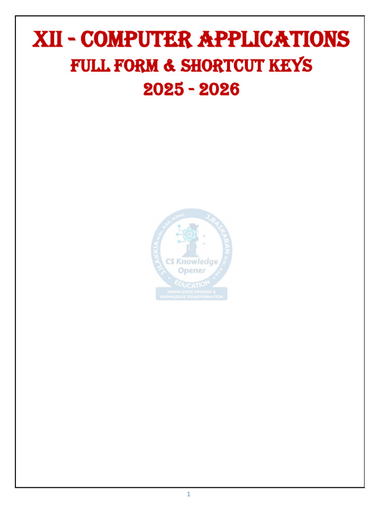 Xii - CA Em Full Form & Shortcuy Keys 2025-2026 (1) | PDF | Internet ...