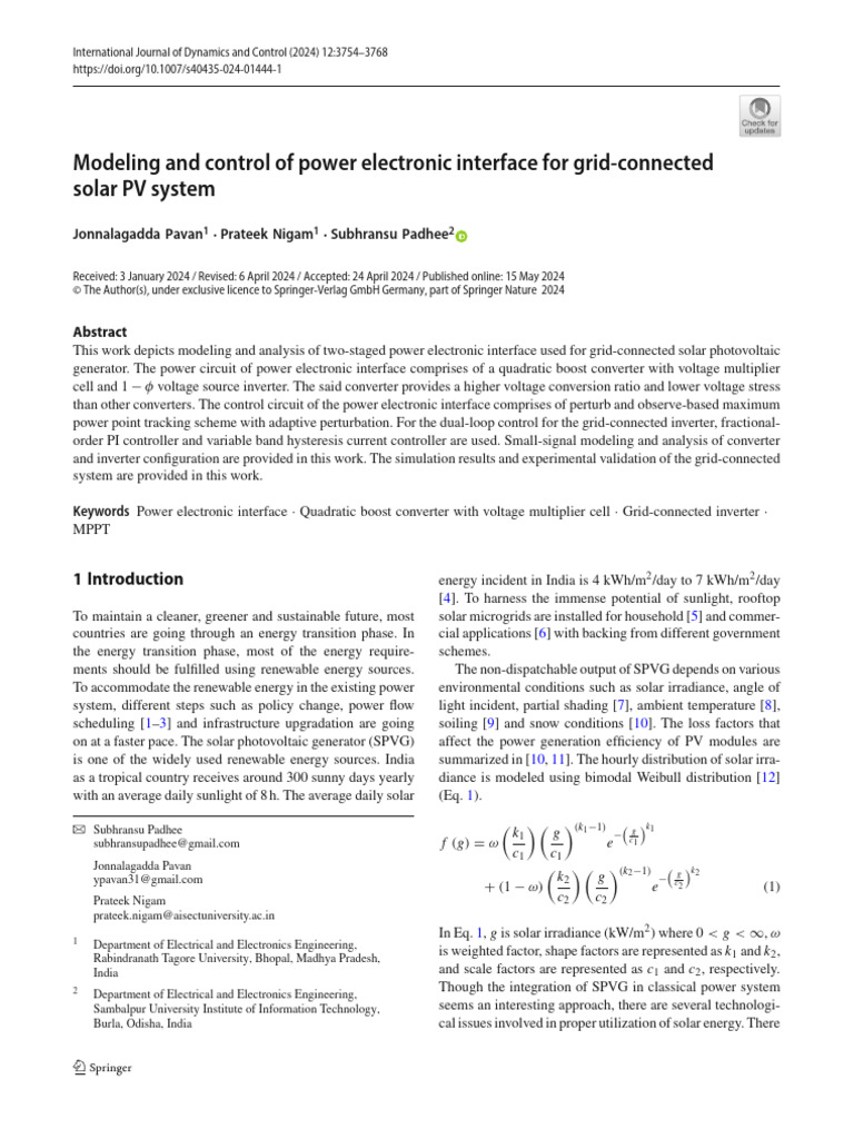 Modeling and Control of Power Electronic Interface for Grid-connected ...