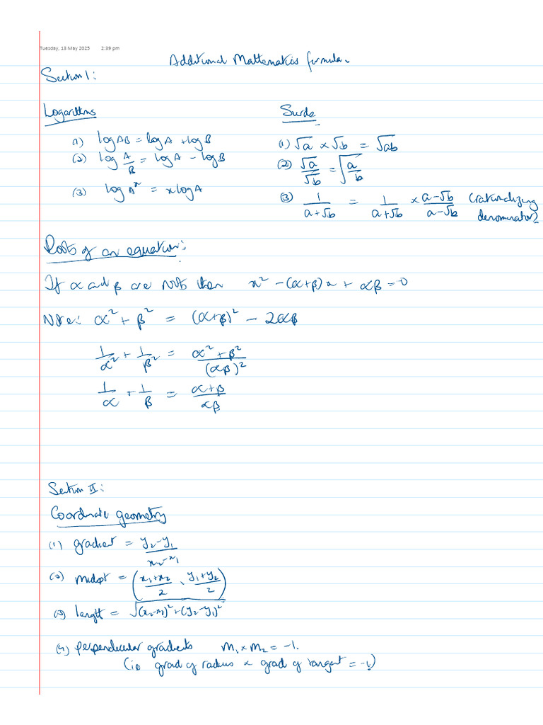 Add Maths Formulae | PDF
