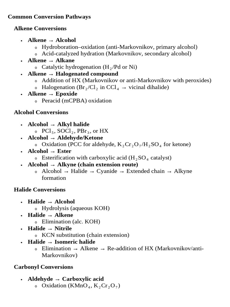 ? Common Conversion Pathways | PDF | Alkene | Ester